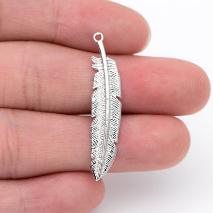 4pcs Gold/ Silver Tone Feather Pendants 37x8mm, 18K gold/ rhodium plated Brass Feather Charms, Lead Nickel Free (GB-383-C)