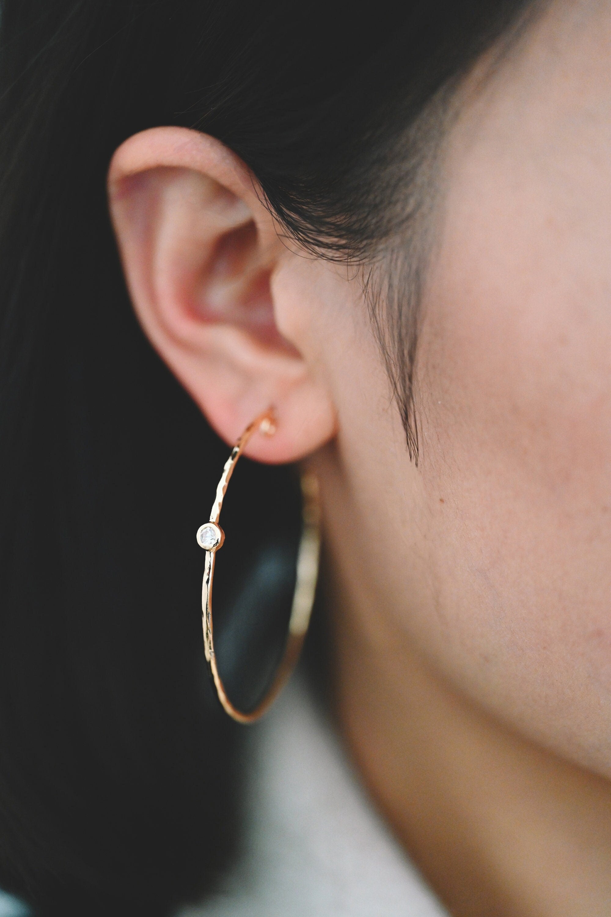 4pcs CZ pave Gold Earring Posts, Geometric Round Ring Stud Earring, Circle Hoop Size 50mm (GB-829)