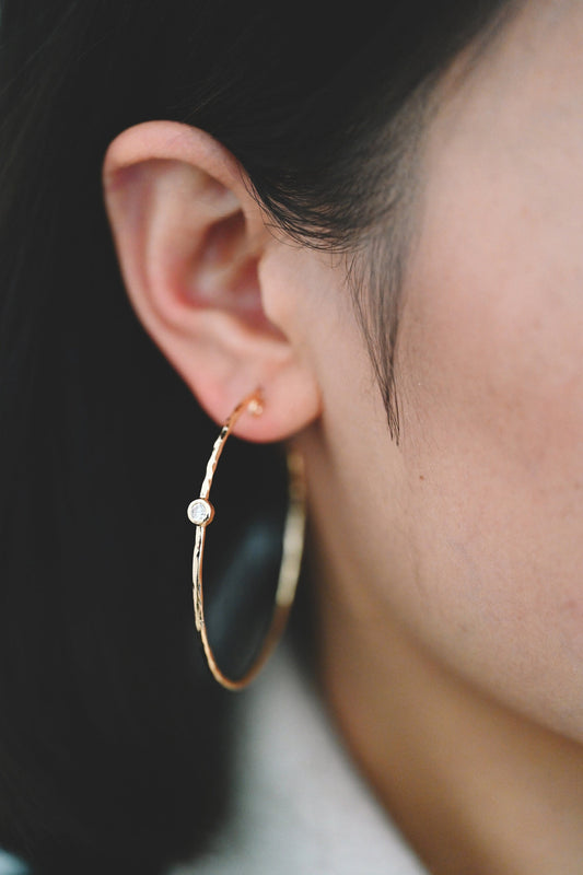 4pcs CZ pave Gold Earring Posts, Geometric Round Ring Stud Earring, Circle Hoop Size 50mm (GB-829)