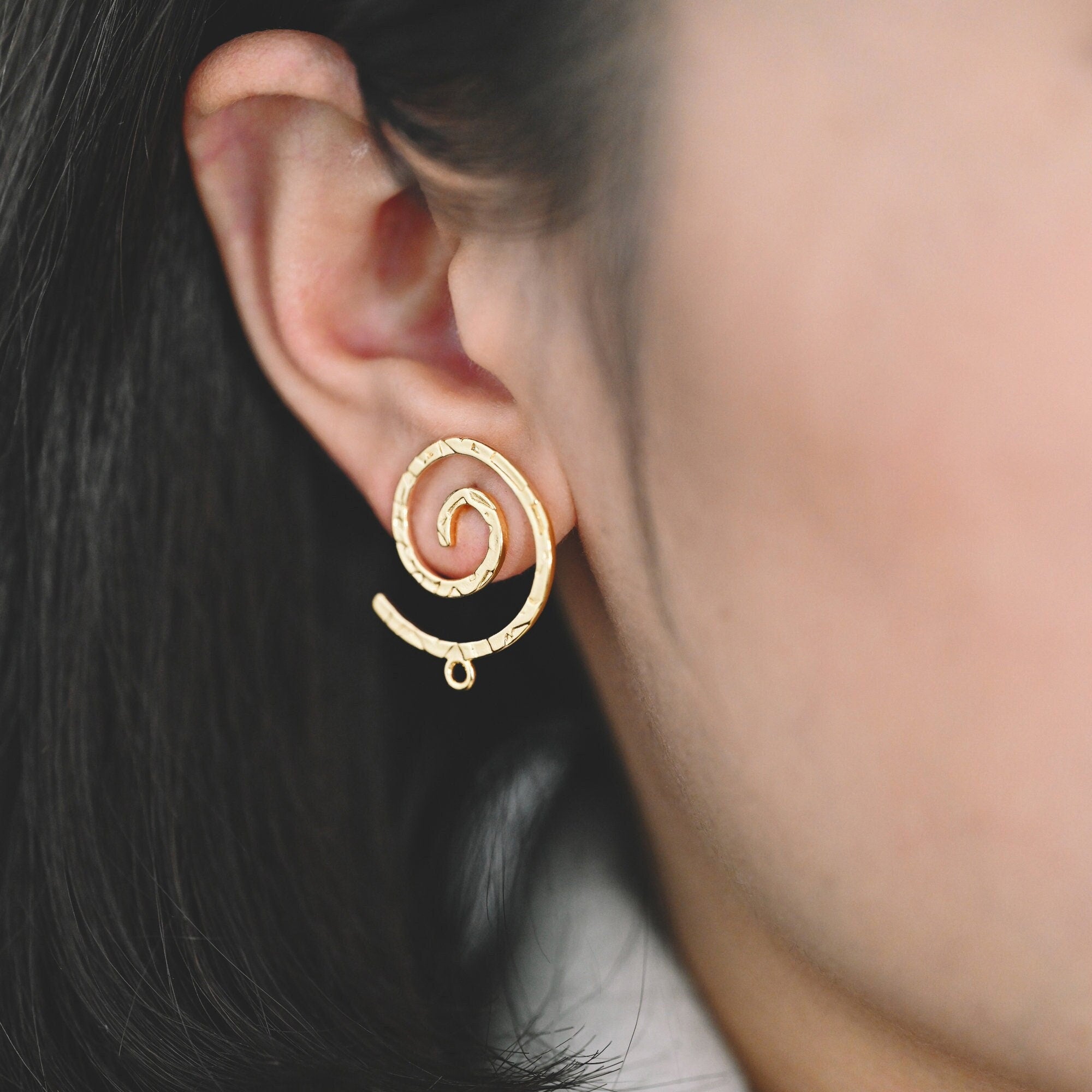 10pcs Gold Vortex Earring with Loop, 24mm, Geometric Stud Earring, DIY Earring Components Wholesale (GB-855)
