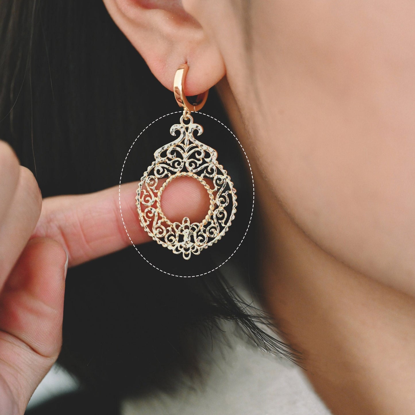 10pcs Gold plated Brass Filigree Charm Pendants 37x26mm, Lead Nickel Free (GB-890)