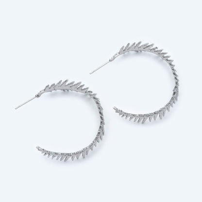 4pcs Gold / Silver Tone Feather Earring Studs 34mm, 18K Gold/ Rhodium plated Brass, Round Circle Leaf Earring (GB-1050)