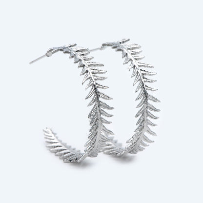 4pcs Gold / Silver Tone Feather Earring Studs 34mm, 18K Gold/ Rhodium plated Brass, Round Circle Leaf Earring (GB-1050)