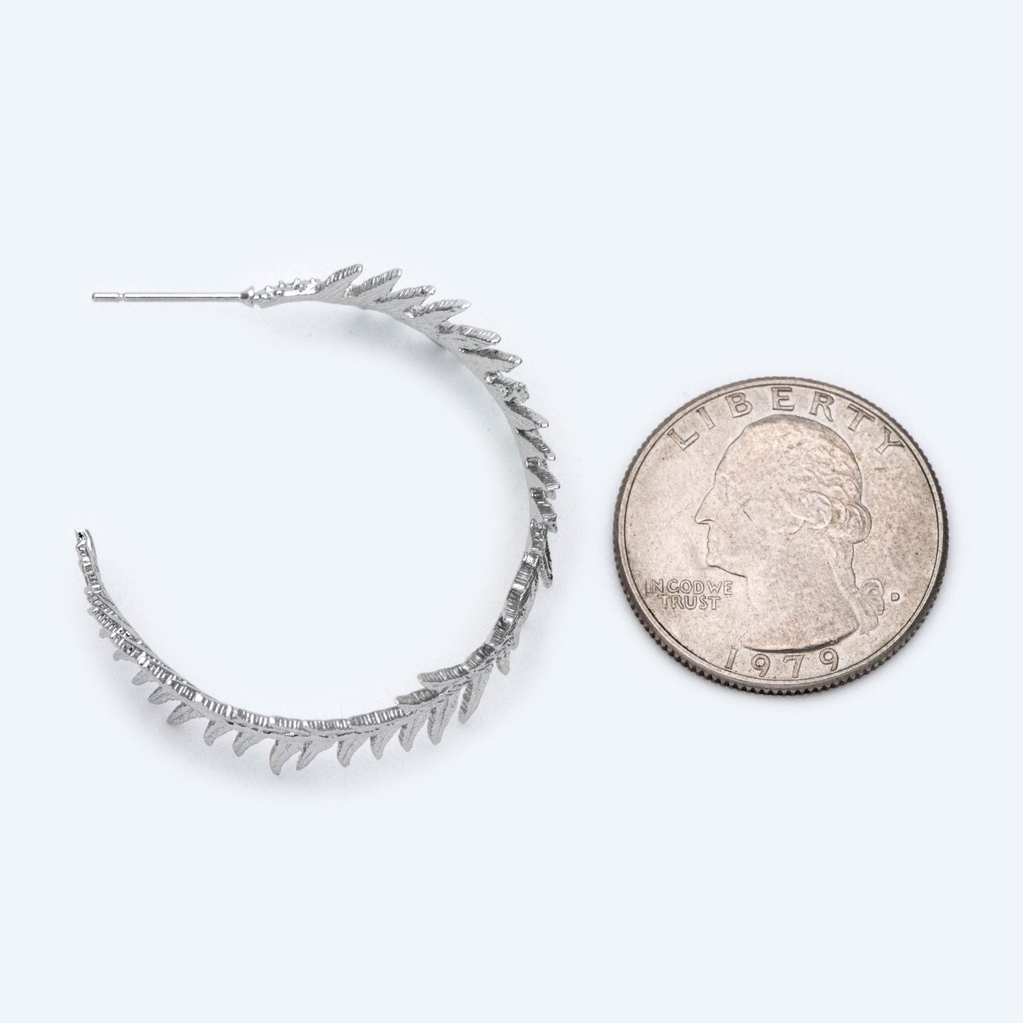 4pcs Gold / Silver Tone Feather Earring Studs 34mm, 18K Gold/ Rhodium plated Brass, Round Circle Leaf Earring (GB-1050)