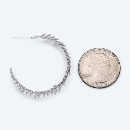 4pcs Gold / Silver Tone Feather Earring Studs 34mm, 18K Gold/ Rhodium plated Brass, Round Circle Leaf Earring (GB-1050)