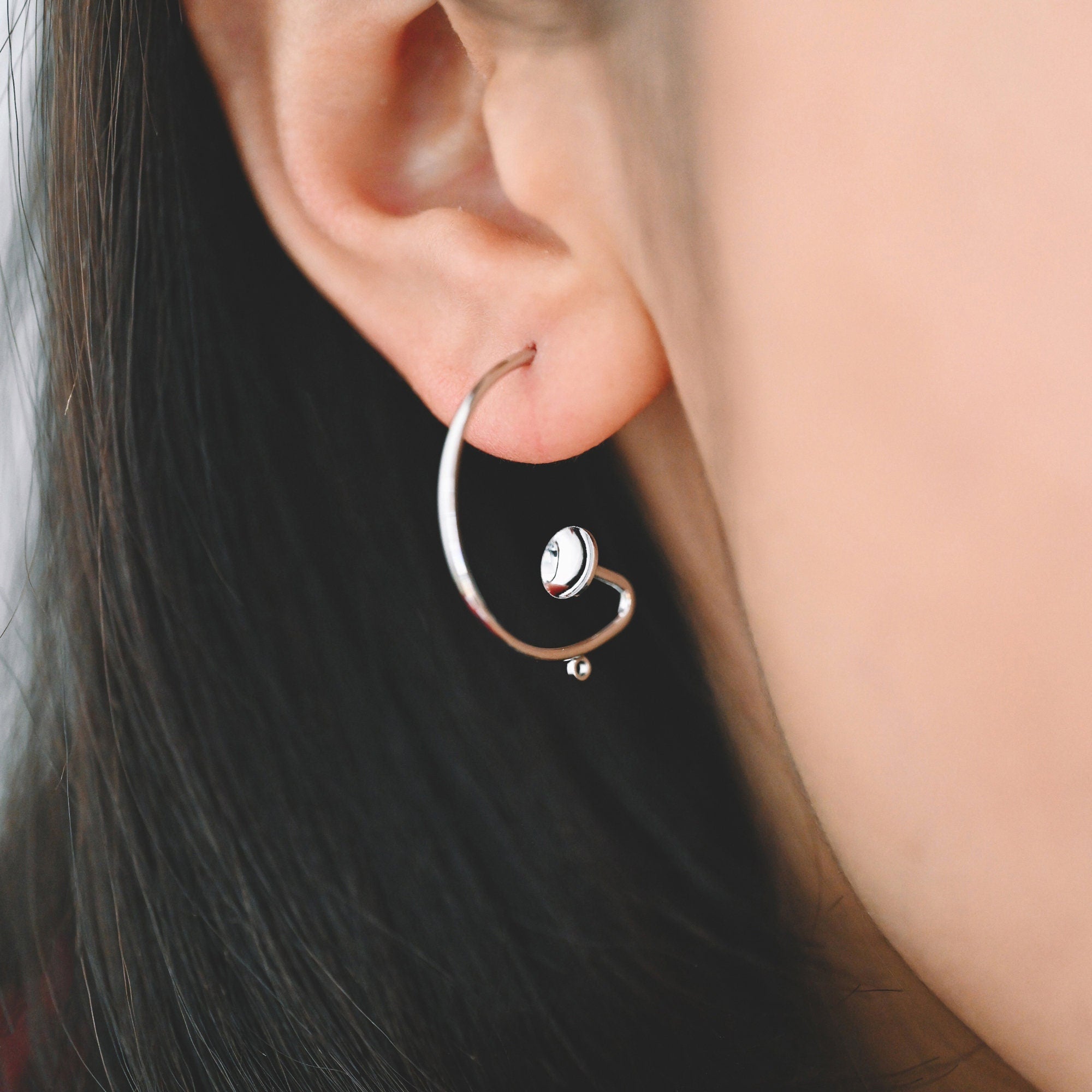 10pcs Gold/ Rhodium plated Brass Earring with Loop, Circle Stud Earring with Ring/Loop, 25mm Circle with 6mm Cup (GB-457)