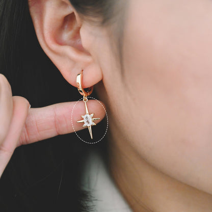 10pcs Gold/ Rhodium plated Brass Star Charms 21x12mm, White Gemstone Pave Star Pendants (GB-924-H)