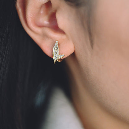 4pcs CZ Pave Gold Whale Tail Click-in Style Lever Back Earring, Earring Findings (GB-1341)