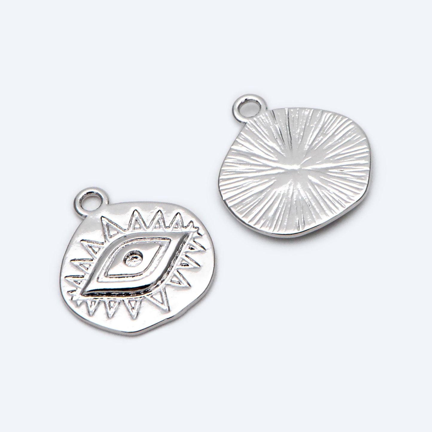 4pcs Gold/ Silver Textured Evil Eye Charms 15.5x13.5mm, 18K Gold/ Rhodium plated Brass, Evil Eye Pendants (GB-4085-B)