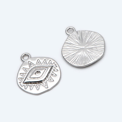 4pcs Gold/ Silver Textured Evil Eye Charms 15.5x13.5mm, 18K Gold/ Rhodium plated Brass, Evil Eye Pendants (GB-4085-B)