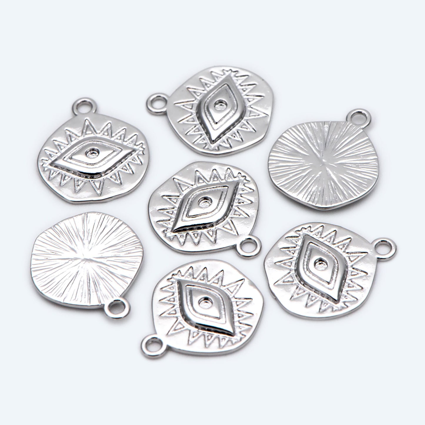 4pcs Gold/ Silver Textured Evil Eye Charms 15.5x13.5mm, 18K Gold/ Rhodium plated Brass, Evil Eye Pendants (GB-4085-B)