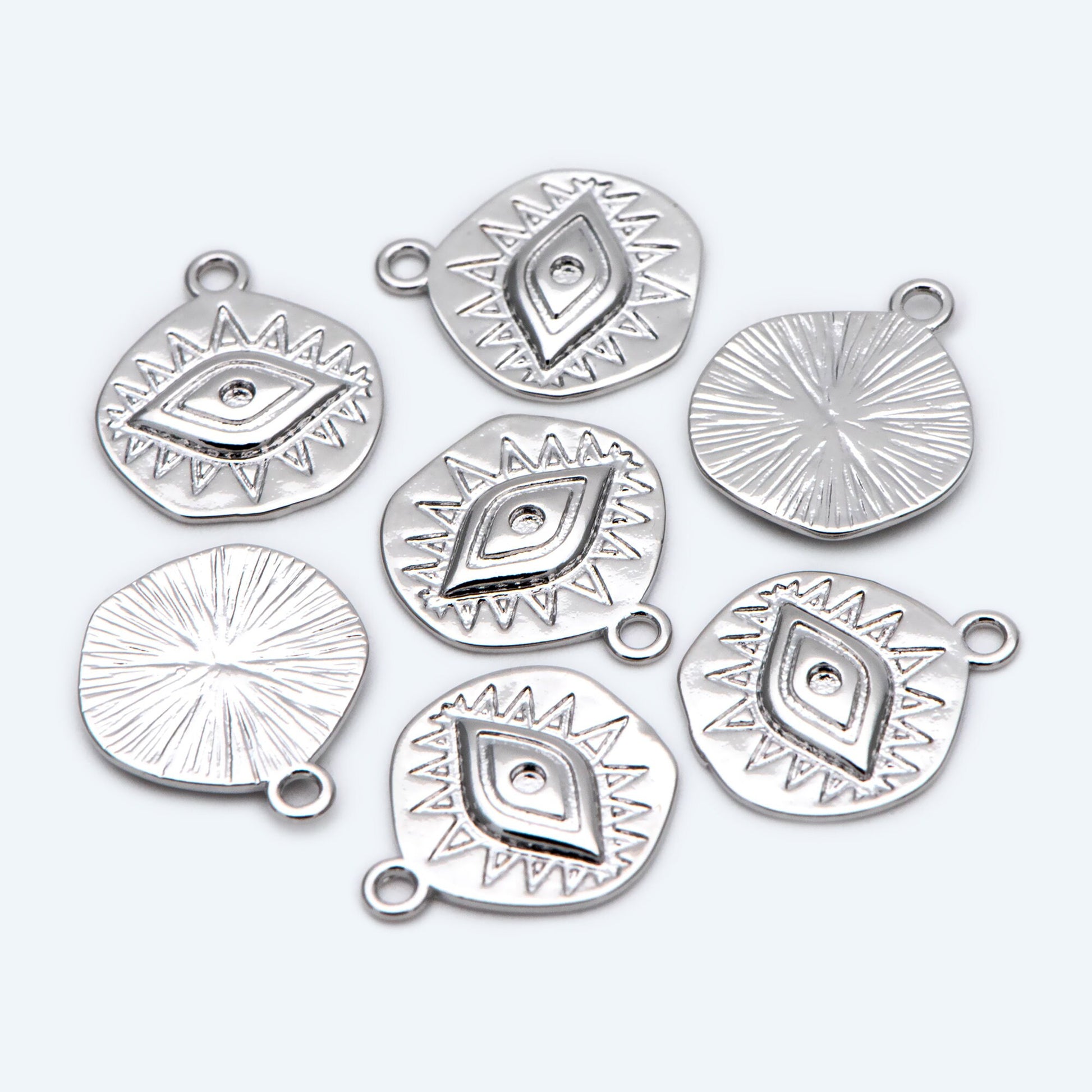 4pcs Gold/ Silver Textured Evil Eye Charms 15.5x13.5mm, 18K Gold/ Rhodium plated Brass, Evil Eye Pendants (GB-4085-B)