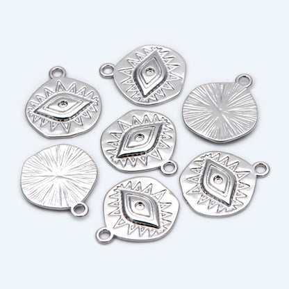 4pcs Gold/ Silver Textured Evil Eye Charms 15.5x13.5mm, 18K Gold/ Rhodium plated Brass, Evil Eye Pendants (GB-4085-B)