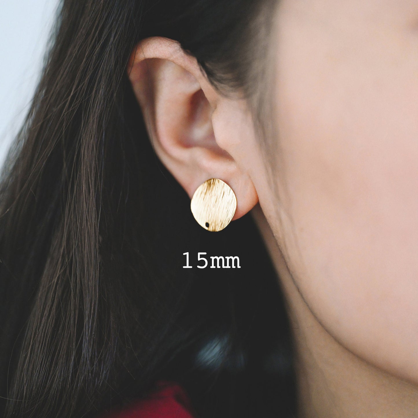 10pcs Brushed Gold Disc Ear Posts 12/ 15mm, 18K Gold Plated Brass, Geometric Round Disk Stud Earrings (#GB-470)