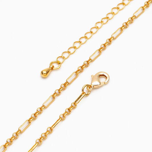 Gold Figaro Chain Necklace, Finished Bracelet/ Anklet/ Necklace with Adjustable Extender, Ready to Wear (#LK-235-1)