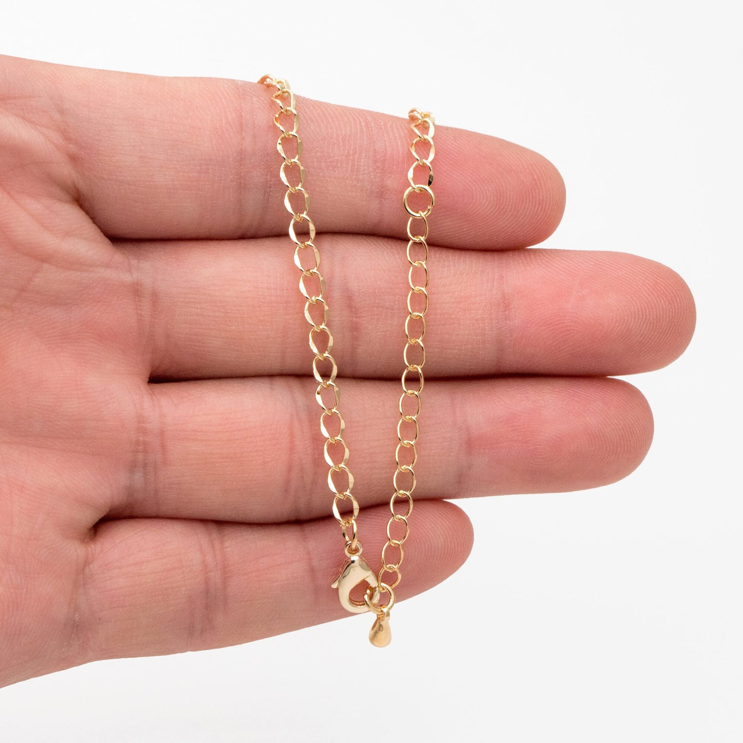 Gold Curb Chains 3mm, Finished Bracelet/ Anklet/ Necklace with Extender Chain, Ready to Wear (#LK-277)