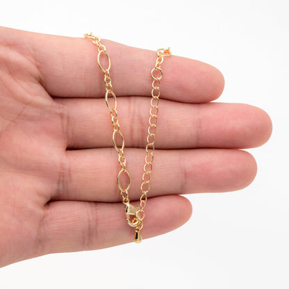 Dainty Gold Oval Link Chains, Finished Bracelet/ Anklet/ Necklace with Extender Chain, Ready to Wear (#LK-286)