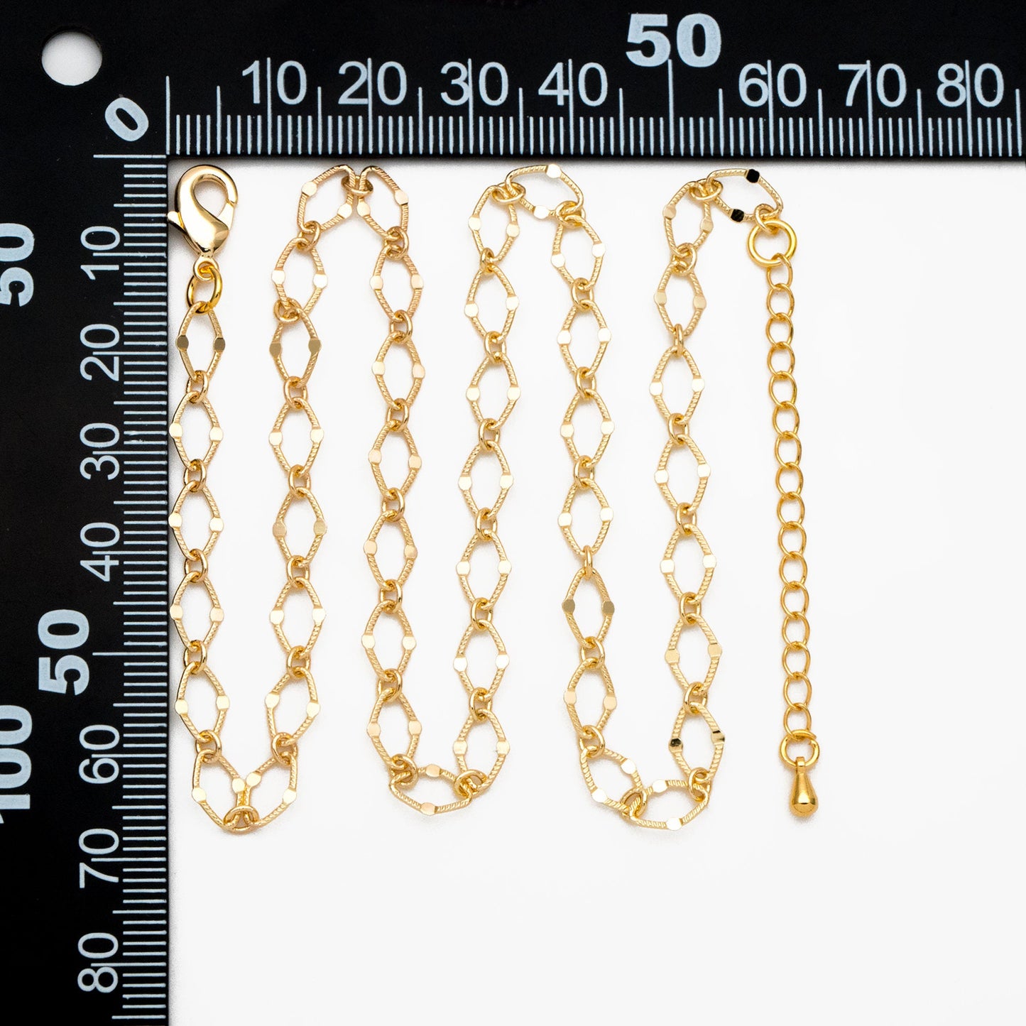 Dainty Gold Flat Oval Loop Chains, Finished Bracelet/ Anklet/ Necklace with Extender Chain, Ready to Wear (#LK-327)