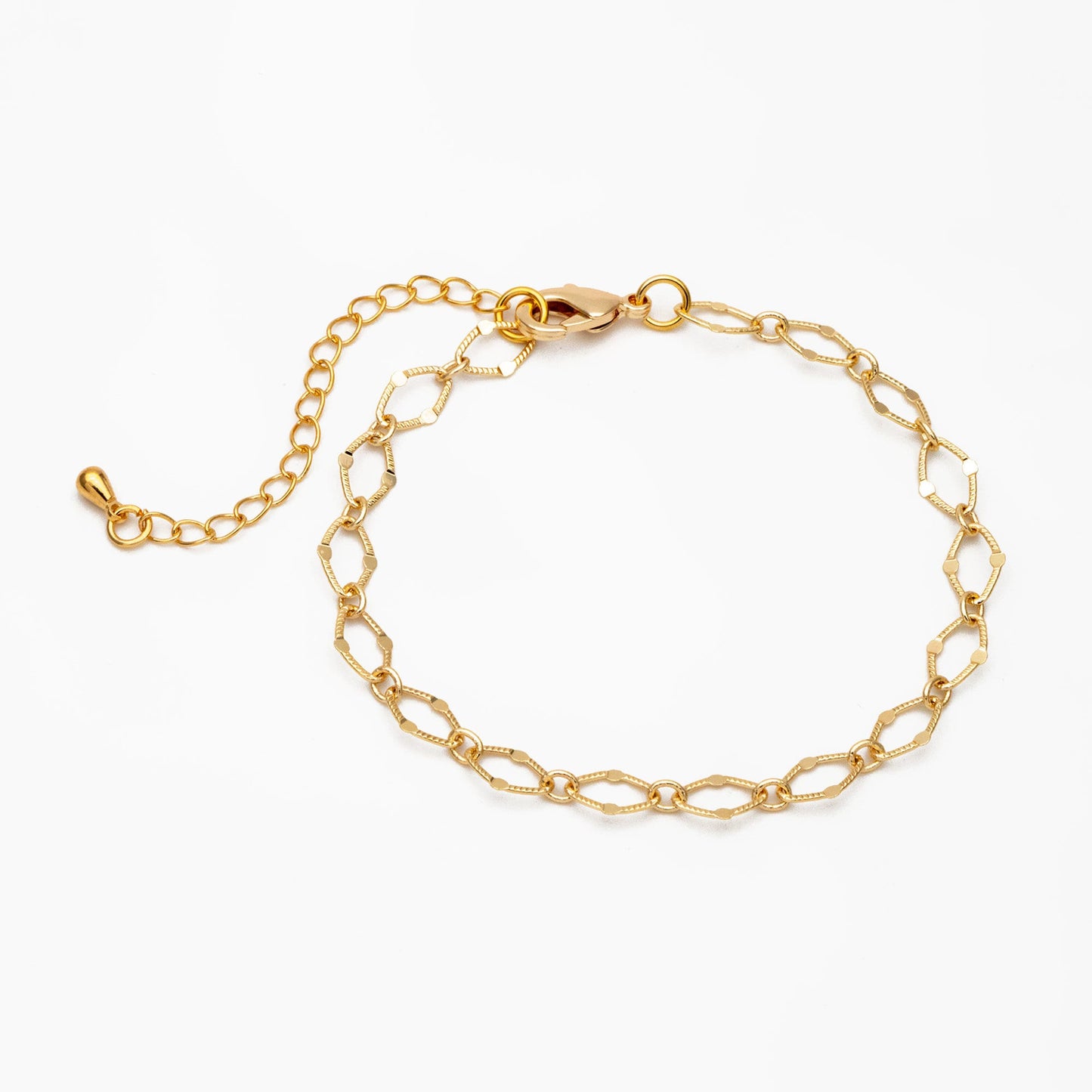 Dainty Gold Flat Oval Loop Chains, Finished Bracelet/ Anklet/ Necklace with Extender Chain, Ready to Wear (#LK-327)