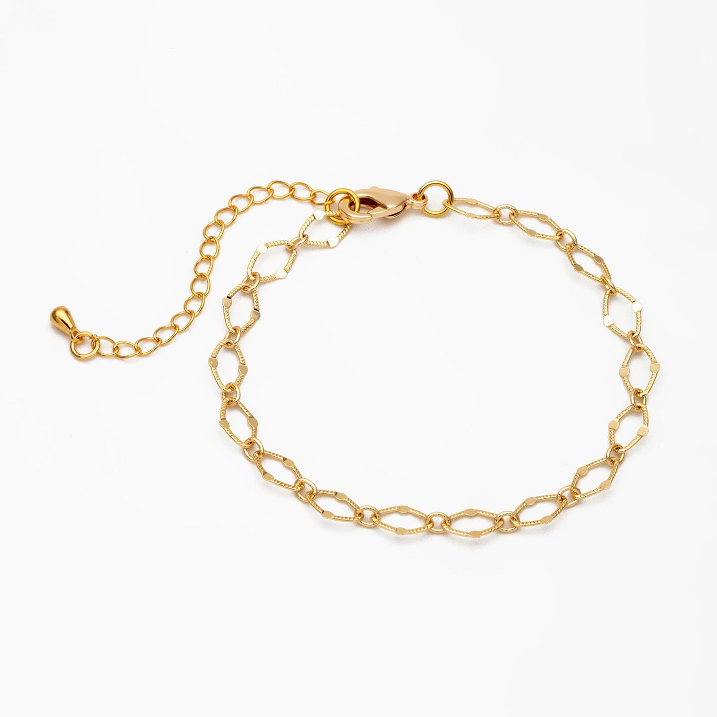 Dainty Gold Flat Oval Loop Chains, Finished Bracelet/ Anklet/ Necklace with Extender Chain, Ready to Wear (#LK-327)