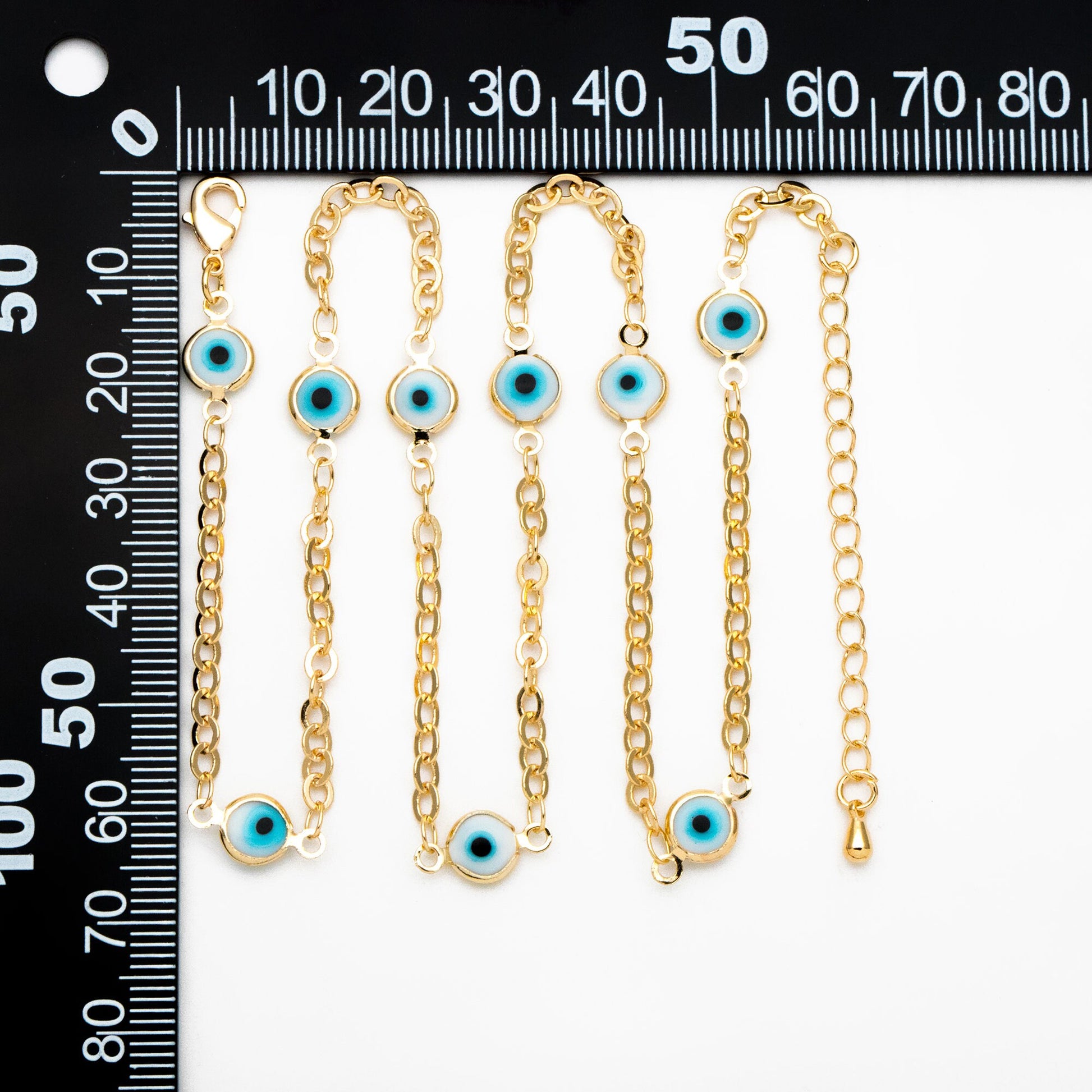 Gold Evil Eye Beaded Chains, Finished Bracelet/ Anklet/ Necklace with Adjustable Extender Chain, Ready to Wear (#LK-337)