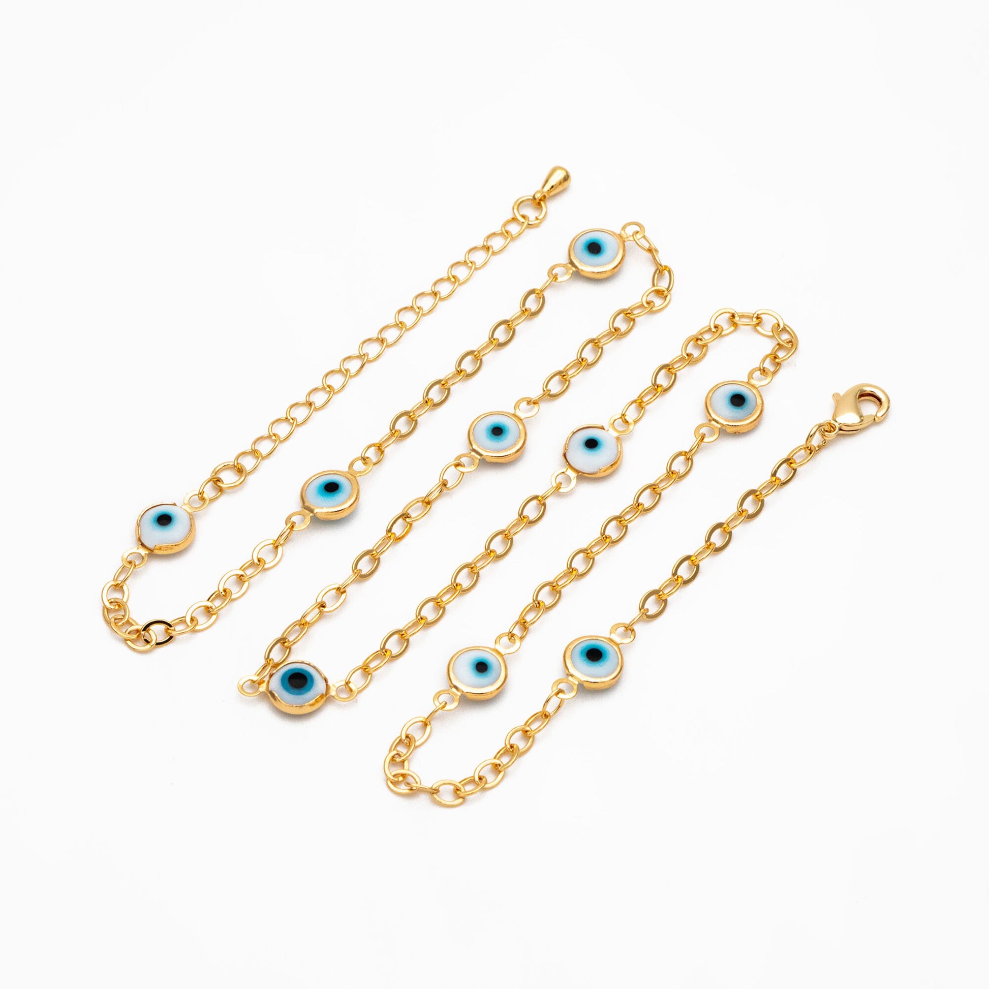 Gold Evil Eye Beaded Chains, Finished Bracelet/ Anklet/ Necklace with Adjustable Extender Chain, Ready to Wear (#LK-337)