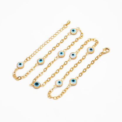 Gold Evil Eye Beaded Chains, Finished Bracelet/ Anklet/ Necklace with Adjustable Extender Chain, Ready to Wear (#LK-337)