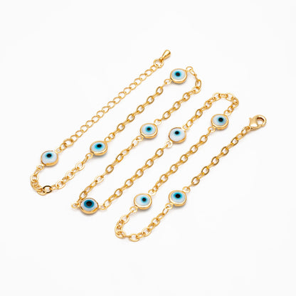 Gold Evil Eye Beaded Chains, Finished Bracelet/ Anklet/ Necklace with Adjustable Extender Chain, Ready to Wear (#LK-337)