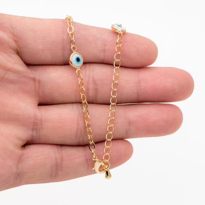 Gold Evil Eye Beaded Chains, Finished Bracelet/ Anklet/ Necklace with Adjustable Extender Chain, Ready to Wear (#LK-337)