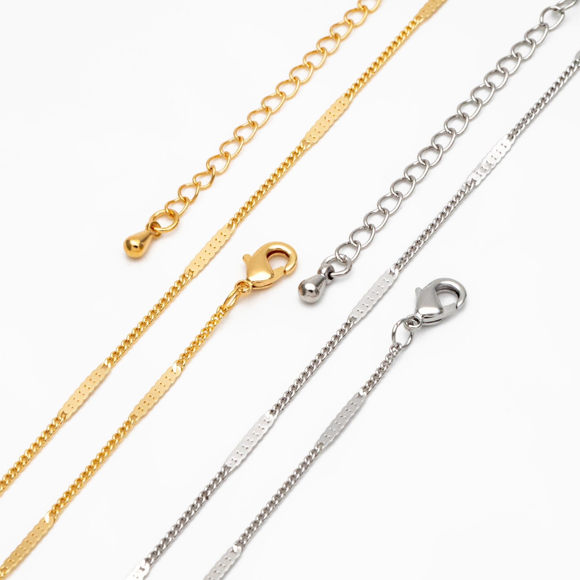 Dainty Gold/ Silver tone Flat Link Chains, Finished Bracelet/ Anklet/ Necklace with Extender Chain, Ready to Wear (#LK-177)