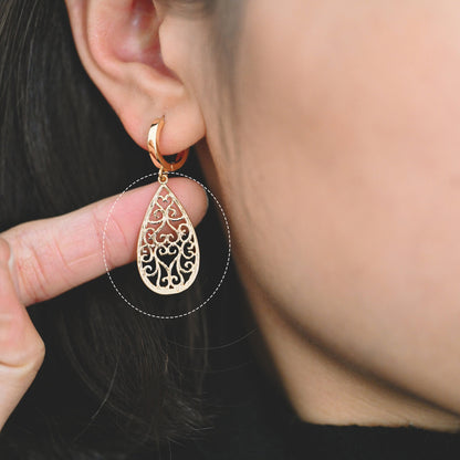 10pcs Gold Teardrop Charms 28x15mm, 18K Gold plated Brass, Filigree Drop Pendants (GB-839)