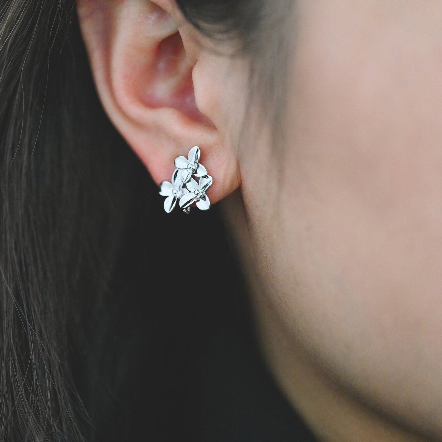 10pcs Gold/ Rhodium/ Rose Gold plated Brass Flower Earring with Loop, 14mm Floral Stud Earring (GB-956)