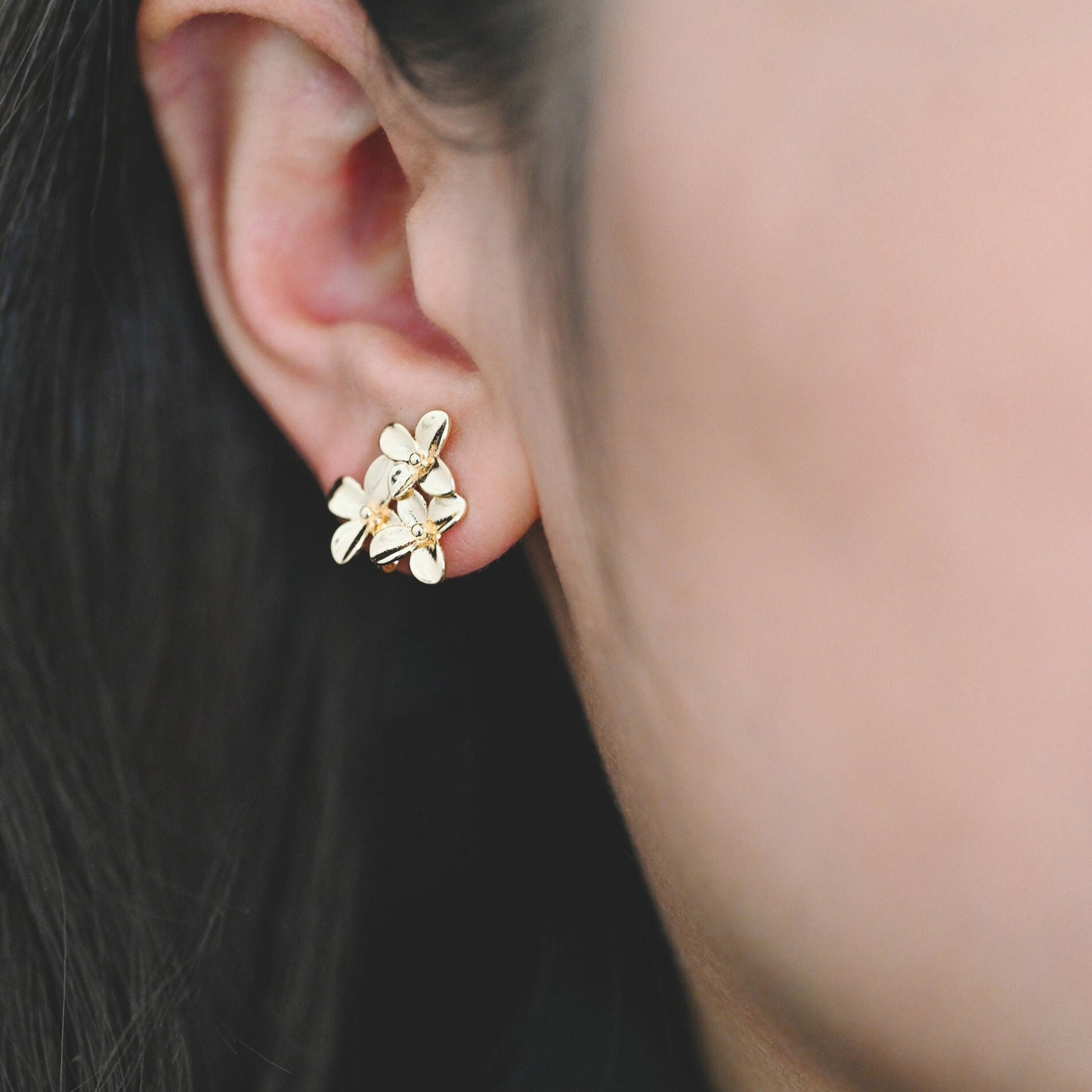 10pcs Gold/ Rhodium/ Rose Gold plated Brass Flower Earring with Loop, 14mm Floral Stud Earring (GB-956)