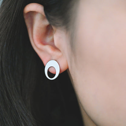 10pcs Silver tone Round Circle Ear Posts 15mm, Rhodium plated Brass, Geometric Loop Stud Earrings (GB-965)