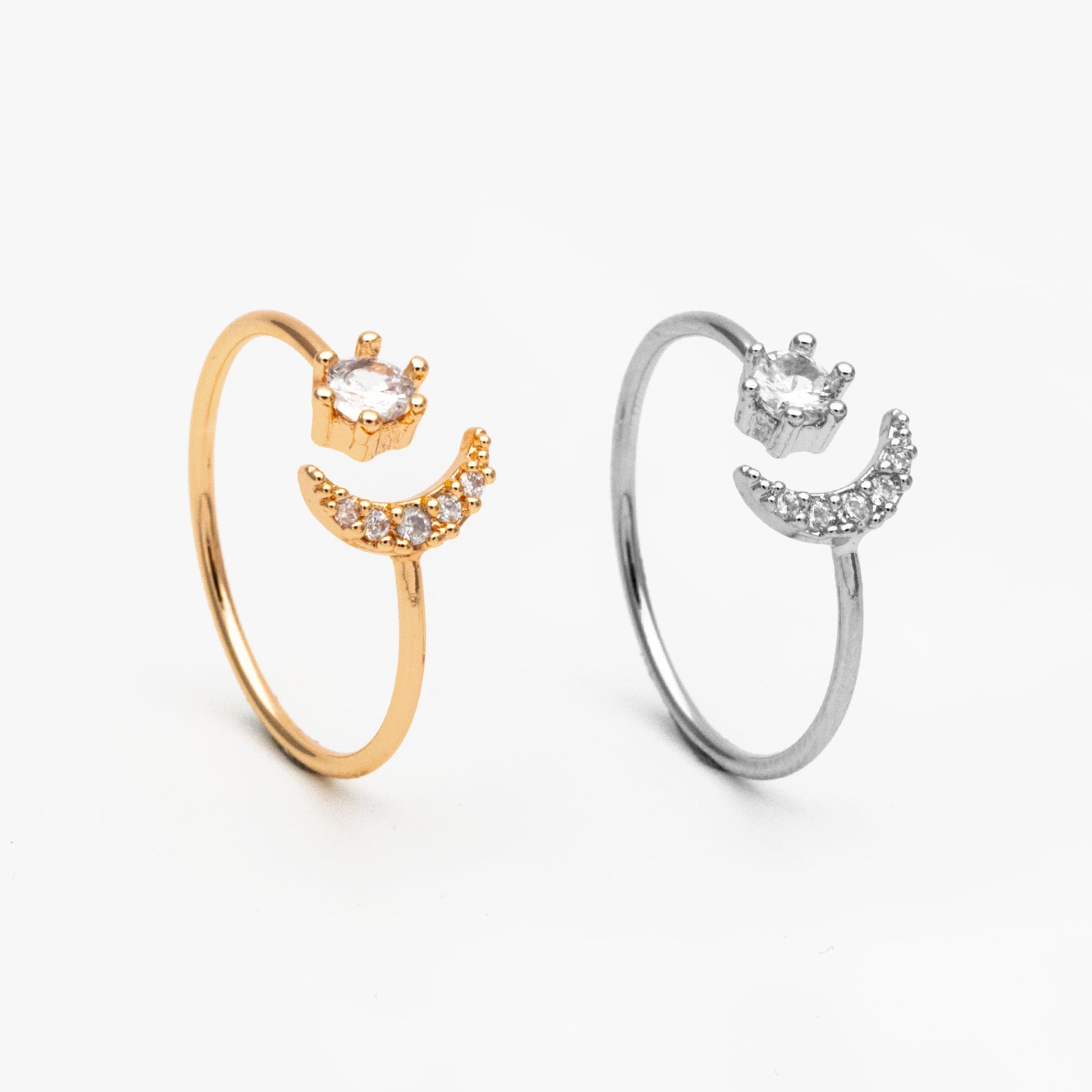 4pcs CZ Pave Gold/ Silver Moon Ring, Celestial Ring, Dainty Rings, Adjustable Ring, Thin Ring (#GB-4174)