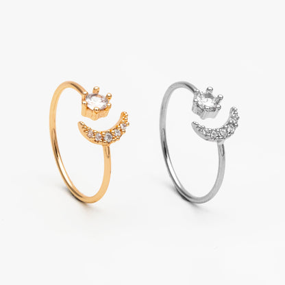 4pcs CZ Pave Gold/ Silver Moon Ring, Celestial Ring, Dainty Rings, Adjustable Ring, Thin Ring (#GB-4174)