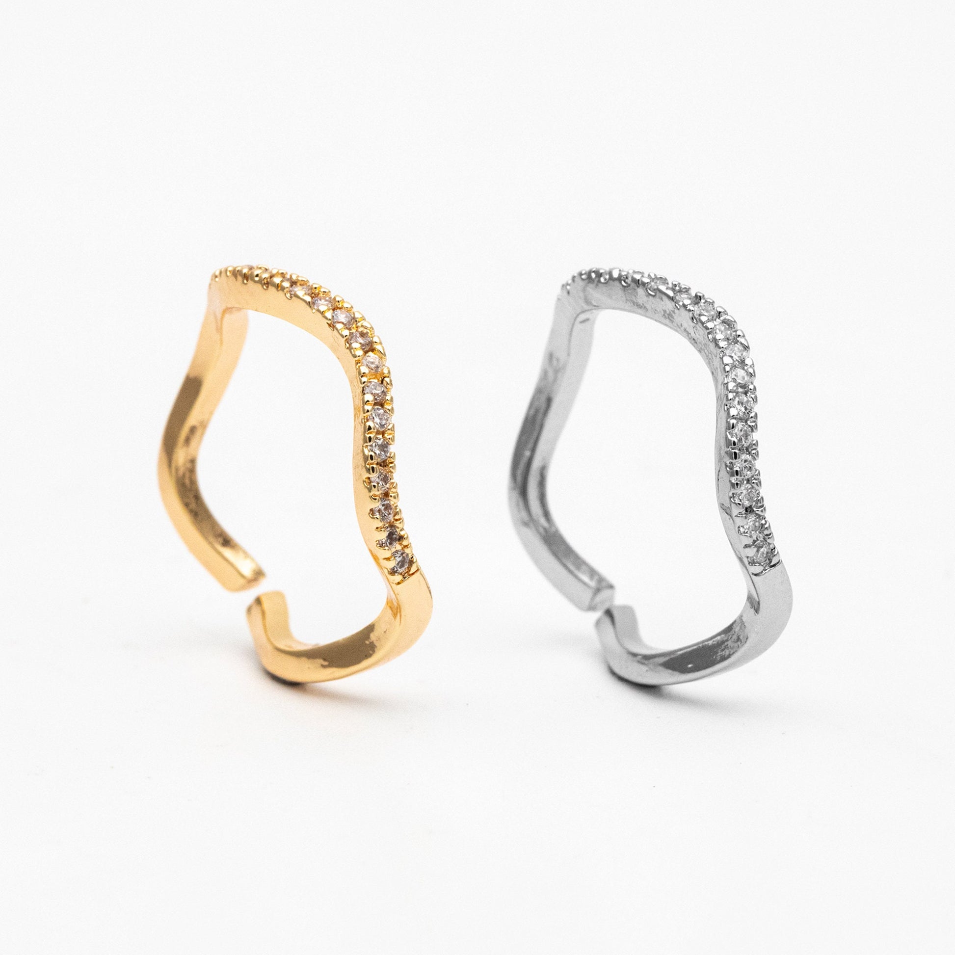 4pcs CZ Pave Gold/ Silver Wave Ring, Finger Ring, Everyday Ring, Modern Style Ring, Fashion Rings, Dainty Rings (#JZ-028-B)