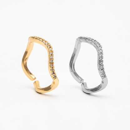 4pcs CZ Pave Gold/ Silver Wave Ring, Finger Ring, Everyday Ring, Modern Style Ring, Fashion Rings, Dainty Rings (#JZ-028-B)