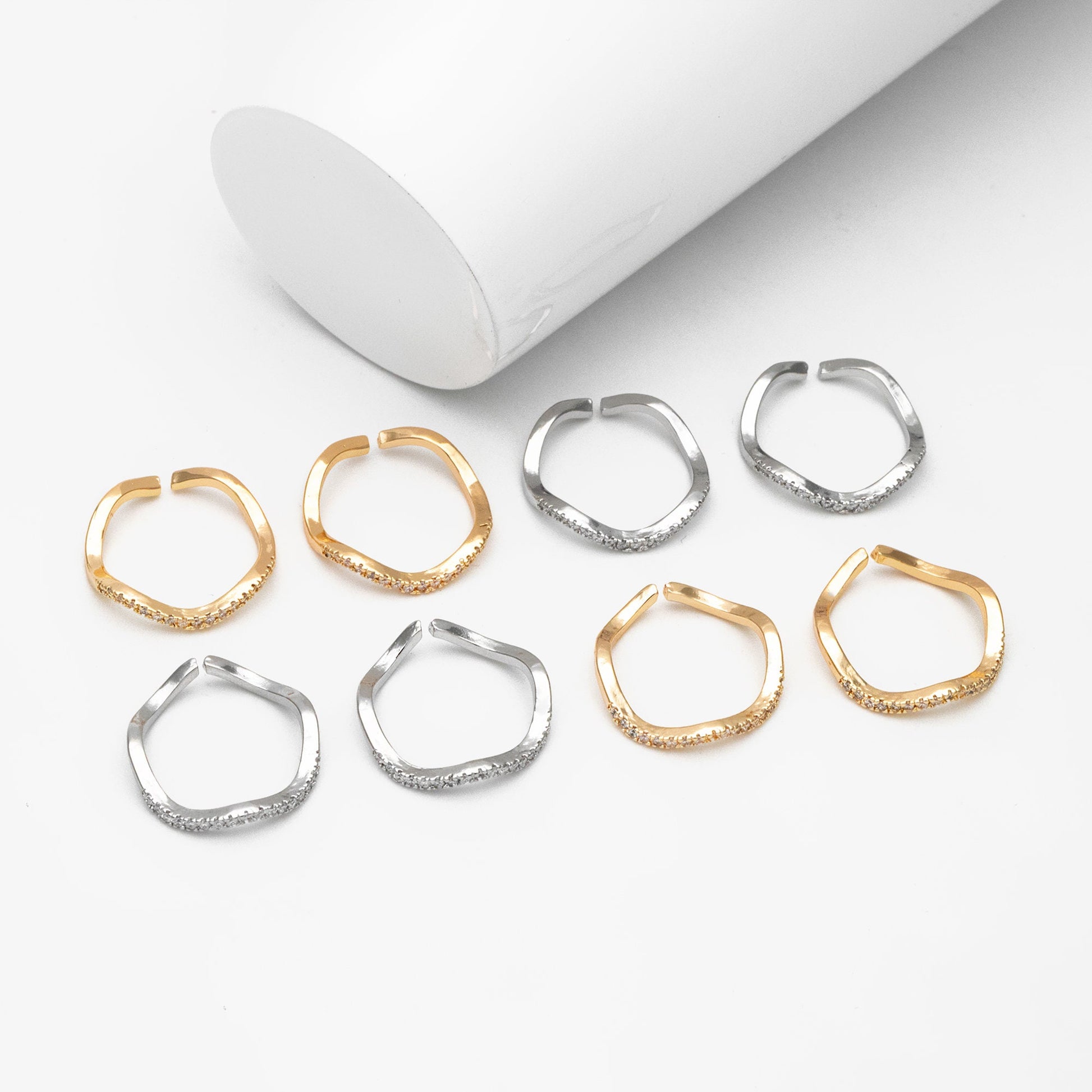 4pcs CZ Pave Gold/ Silver Wave Ring, Finger Ring, Everyday Ring, Modern Style Ring, Fashion Rings, Dainty Rings (#JZ-028-B)