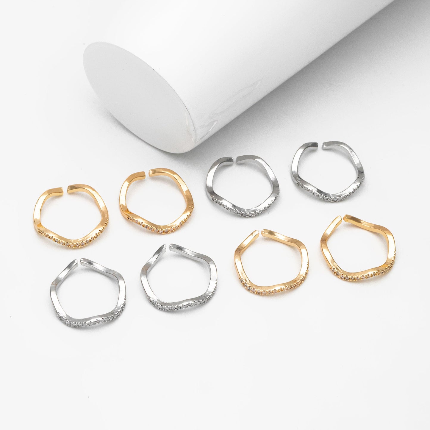 4pcs CZ Pave Gold/ Silver Wave Ring, Finger Ring, Everyday Ring, Modern Style Ring, Fashion Rings, Dainty Rings (#JZ-028-B)