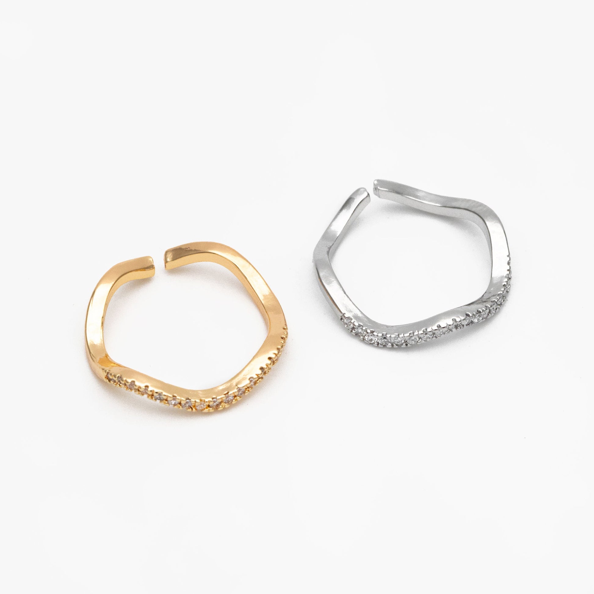 4pcs CZ Pave Gold/ Silver Wave Ring, Finger Ring, Everyday Ring, Modern Style Ring, Fashion Rings, Dainty Rings (#GB-4183)