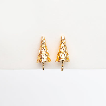10pcs Gold Ice Cream Earring, Cone Stud Earrings, Pearl Peg Earring Mounts, Half Drilled Pearl Earring Settings (#GB-4191)