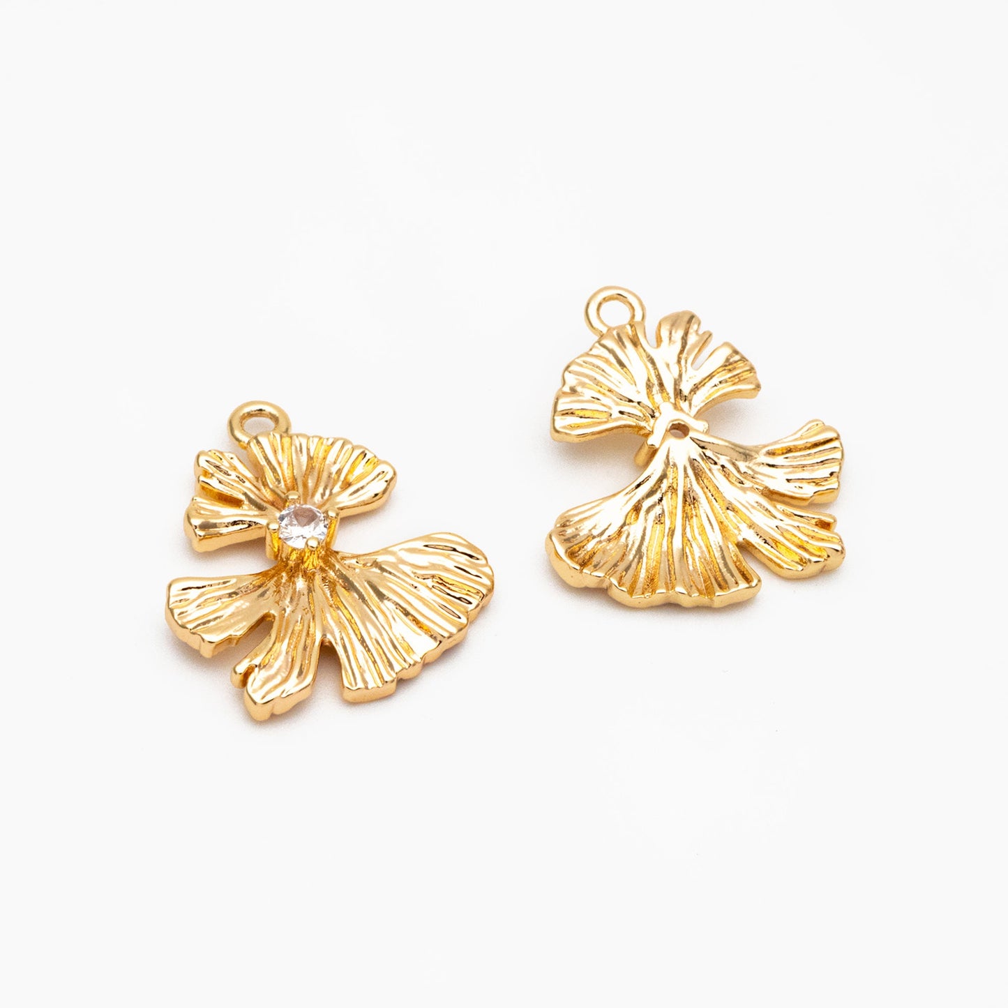 10pcs CZ Pave Ginkgo Leaf Charms 18x16mm, Gold plated Brass, CZ Leaf Pendants (GB-214-E)