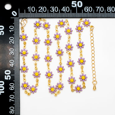 Gold Enamel Flower Chain, Purple Daisy Chain, Finished Bracelet/ Anklet/ Necklace with Extender Chain, Ready to Wear (#LK-578-3)