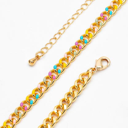 Gold plated Brass Curb Chains, Finished Enamel Bracelet/ Anklet/ Necklace with Extender Chain, Ready to Wear (#LK-594)