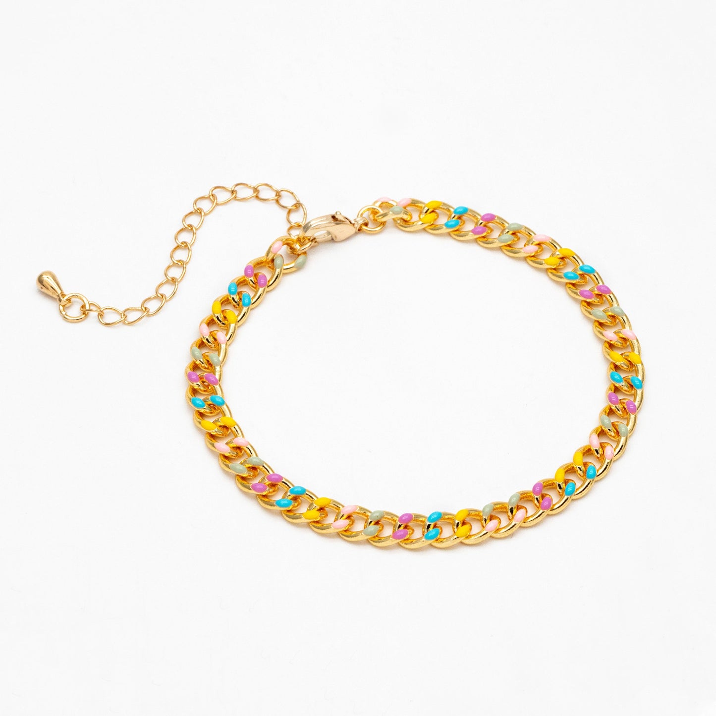 Gold plated Brass Curb Chains, Finished Enamel Bracelet/ Anklet/ Necklace with Extender Chain, Ready to Wear (#LK-594)