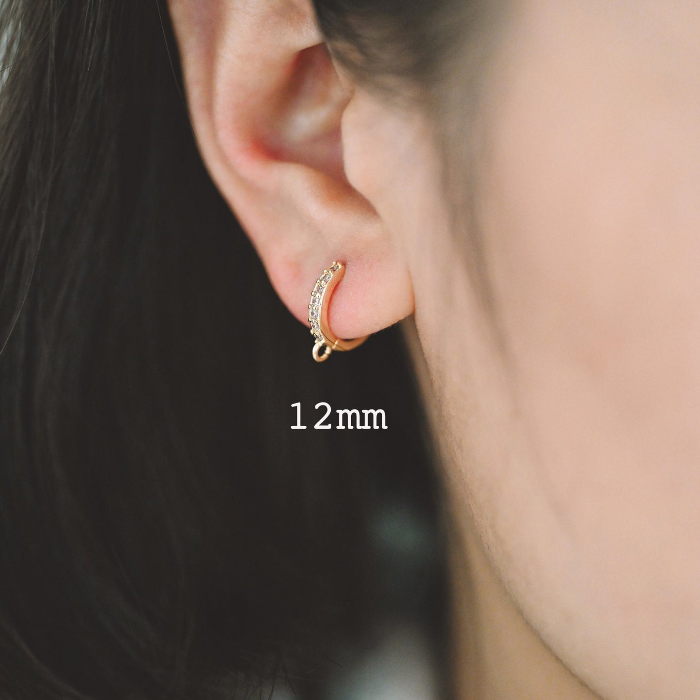 4pcs CZ Pave Hoop Earrings, 10/12/14mm, Gold plated Brass, Dainty Huggie Earrings with Loop (GB-3515)