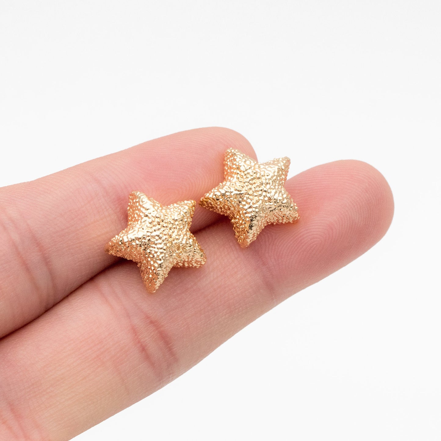 10pcs Gold Star Earrings 15mm, Real Gold Plated Brass Star Stud Earrings (#GB-4240)