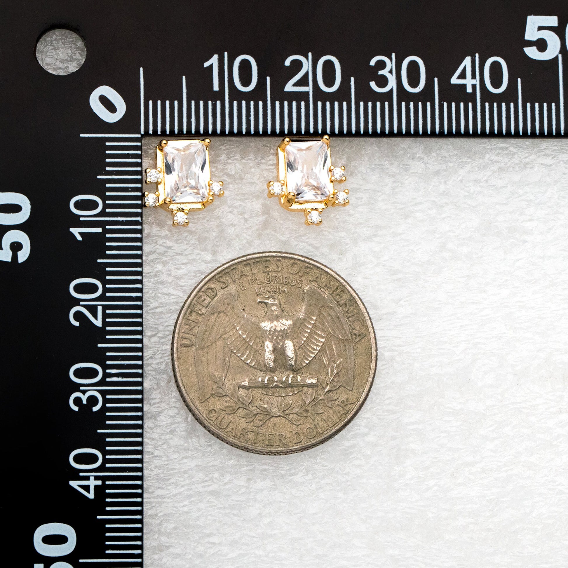 4pcs CZ Pave Rectangle Earrings, 11x10mm, Real Gold Plated Brass, Dainty Geometric Earring Studs (#GB-4241)