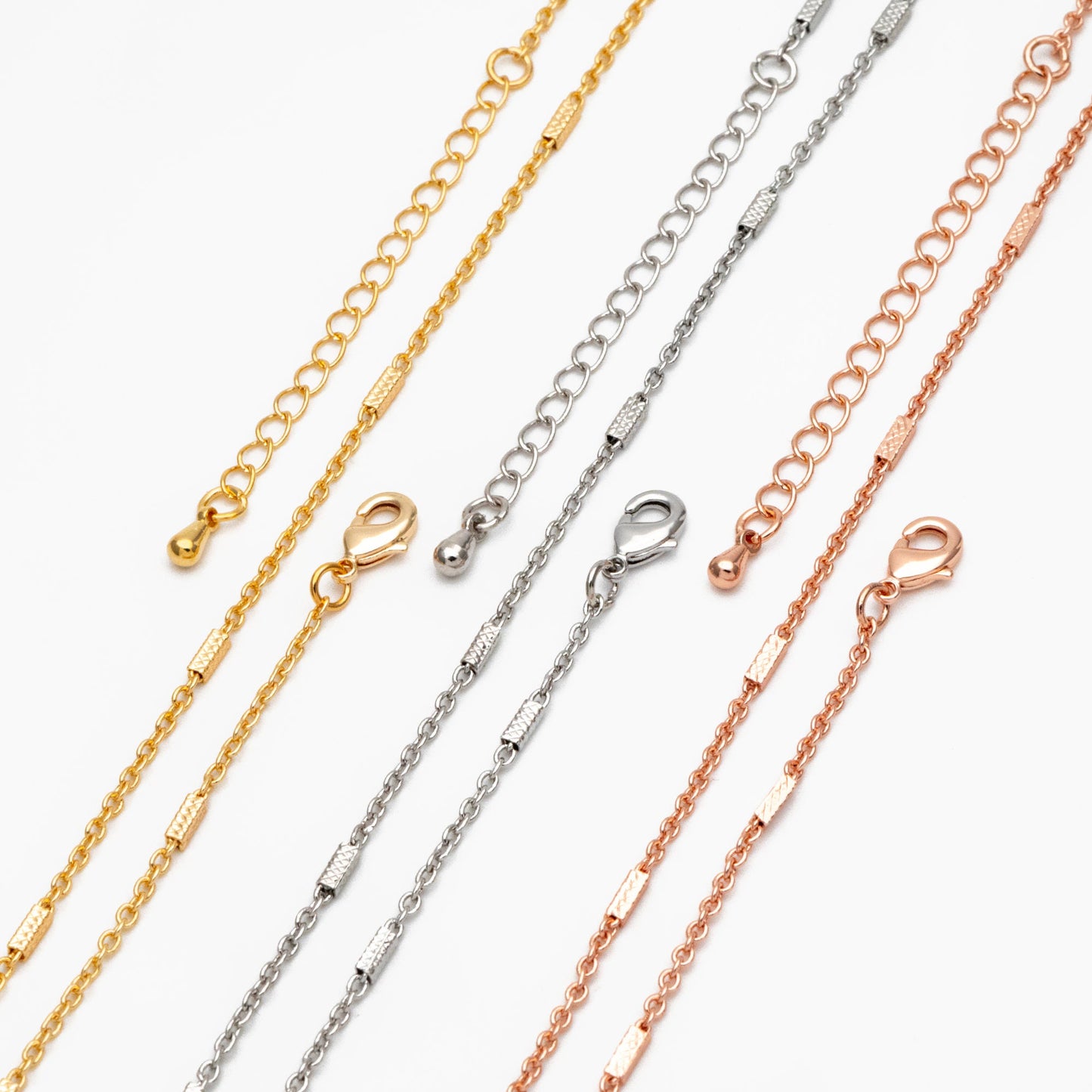 Gold/ Silver/ Rose Gold Cable Chains with Square Tube, Finished Bracelet/ Anklet/ Necklace with Extender Chain, Ready to Wear (#LK-176)